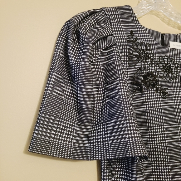 Calvin Klein Black & White Plaid Sheath Dress with Embroidery - Picture 5 of 14